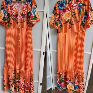 Lulu's Tropical Print Orange Maxi Dress